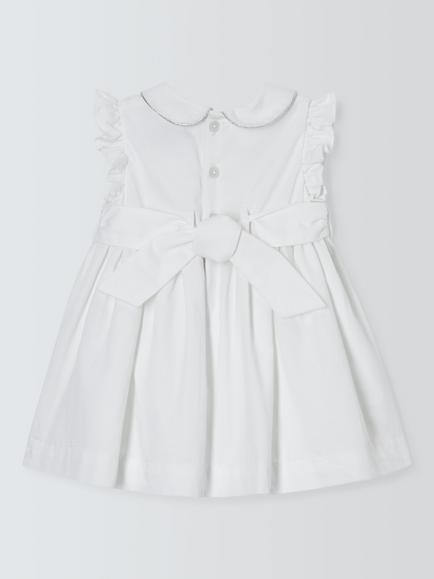 John Lewis Heirloom Collection Baby Cotton Sateen Smocked Christening Dress, Bright White - view 2, Bright White