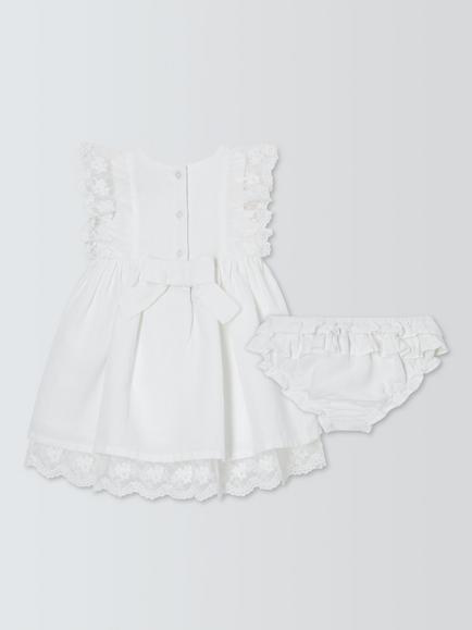 John Lewis Heirloom Collection Baby Linen Blend Christening Dress & Bloomers Set, Bright White - view 2, Bright White