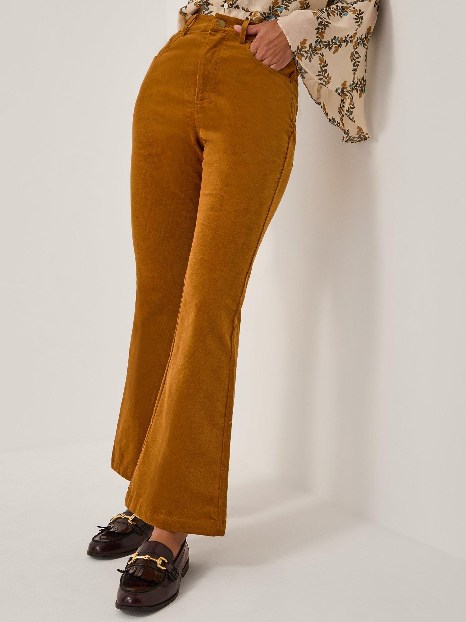 Product image 1 of 5, which shows Monsoon Cassidy Flared Corduroy Trousers, Camel, 10