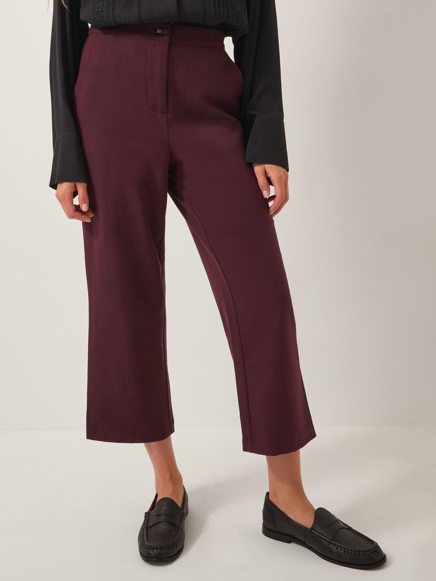 Product image 1 of 5, which shows Monsoon Julia Straight Crop Trousers, Aubergine, 12