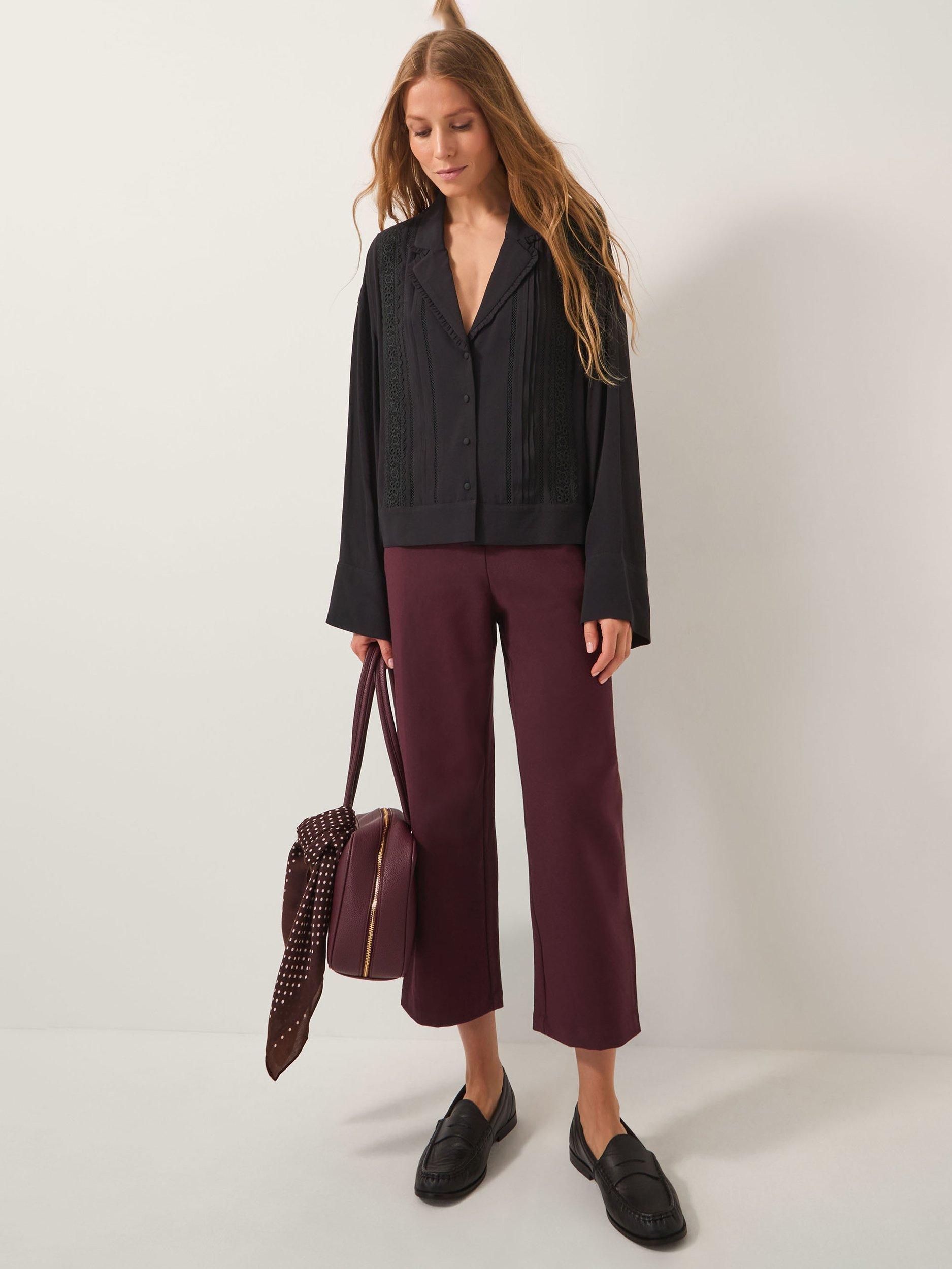 Product image 3 of 5, which shows Monsoon Julia Straight Crop Trousers, Aubergine, 12