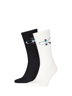 Calvin Klein Monogram Cotton Blend Socks, Pack of 2, White/Black, White/Black
