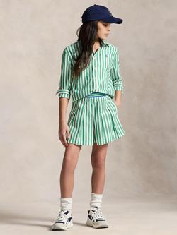 Ralph Lauren Kids' Cotton Stripe Shorts, Stem/White, Stem/White