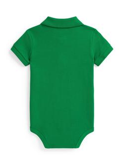 Ralph Lauren Baby Cotton Logo Collared Bodysuit, Cruise Green - view 2, Cruise Green