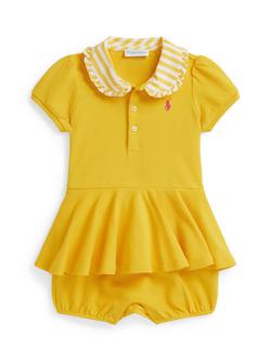 Ralph Lauren Baby Stripe Collar Romper, Racing Yellow, Racing Yellow