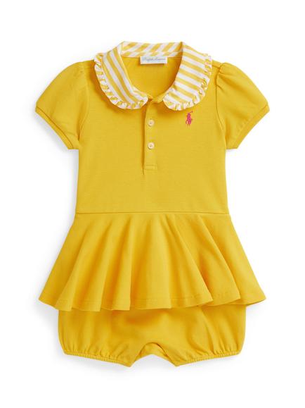 Ralph Lauren Baby Stripe Collar Romper, Racing Yellow, Racing Yellow