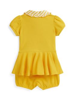 Ralph Lauren Baby Stripe Collar Romper, Racing Yellow - view 2, Racing Yellow