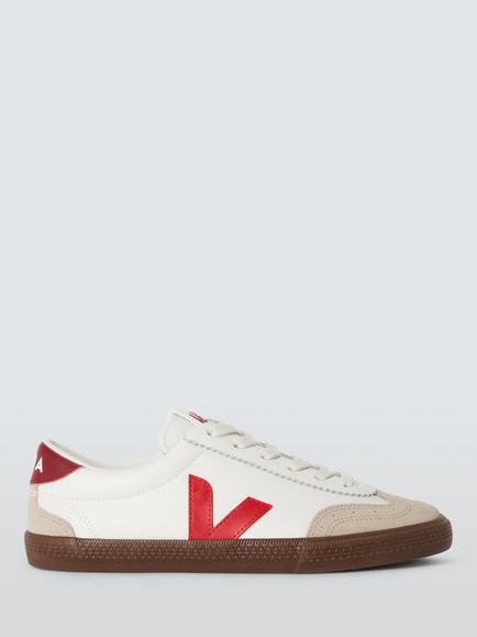 VEJA Volley Leather Trainers, White/Red, White/Red