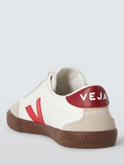 VEJA Volley Leather Trainers, White/Red - view 2, White/Red