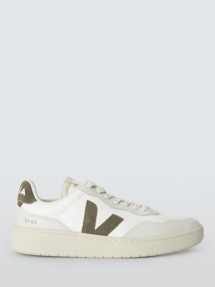 VEJA V-90 Leather Trainers, White/Khaki, White/Khaki