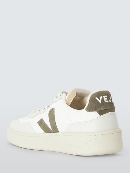 VEJA V-90 Leather Trainers, White/Khaki - view 2, White/Khaki