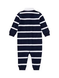 Ralph Lauren Baby Cotton Rugby Coverall Sleepsuit, Refnd Navy/Multi - view 2, Refnd Navy/Multi