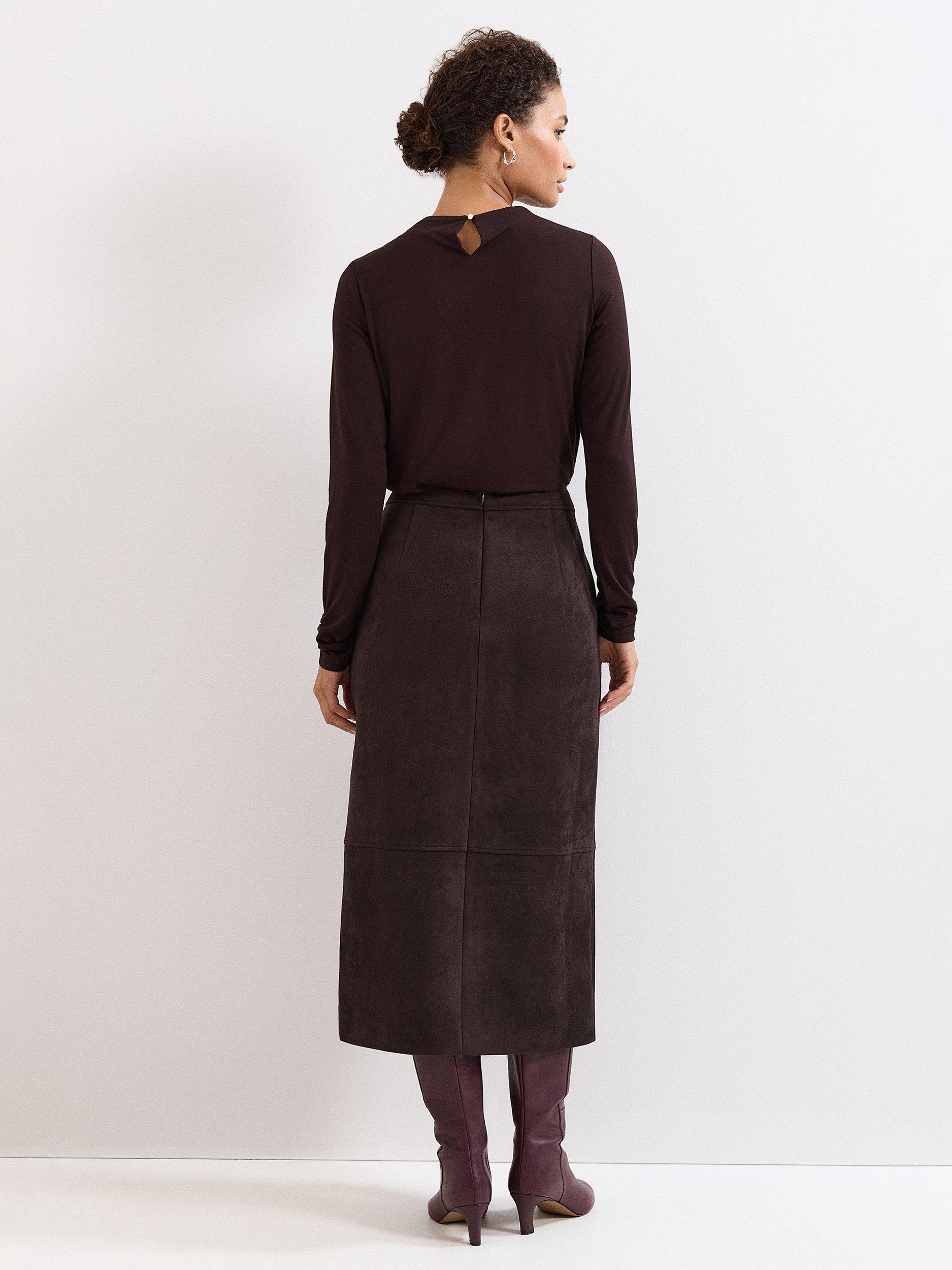 Product image 2 of 8, which shows Phase Eight Elodie Midi Skirt, Brown, 8