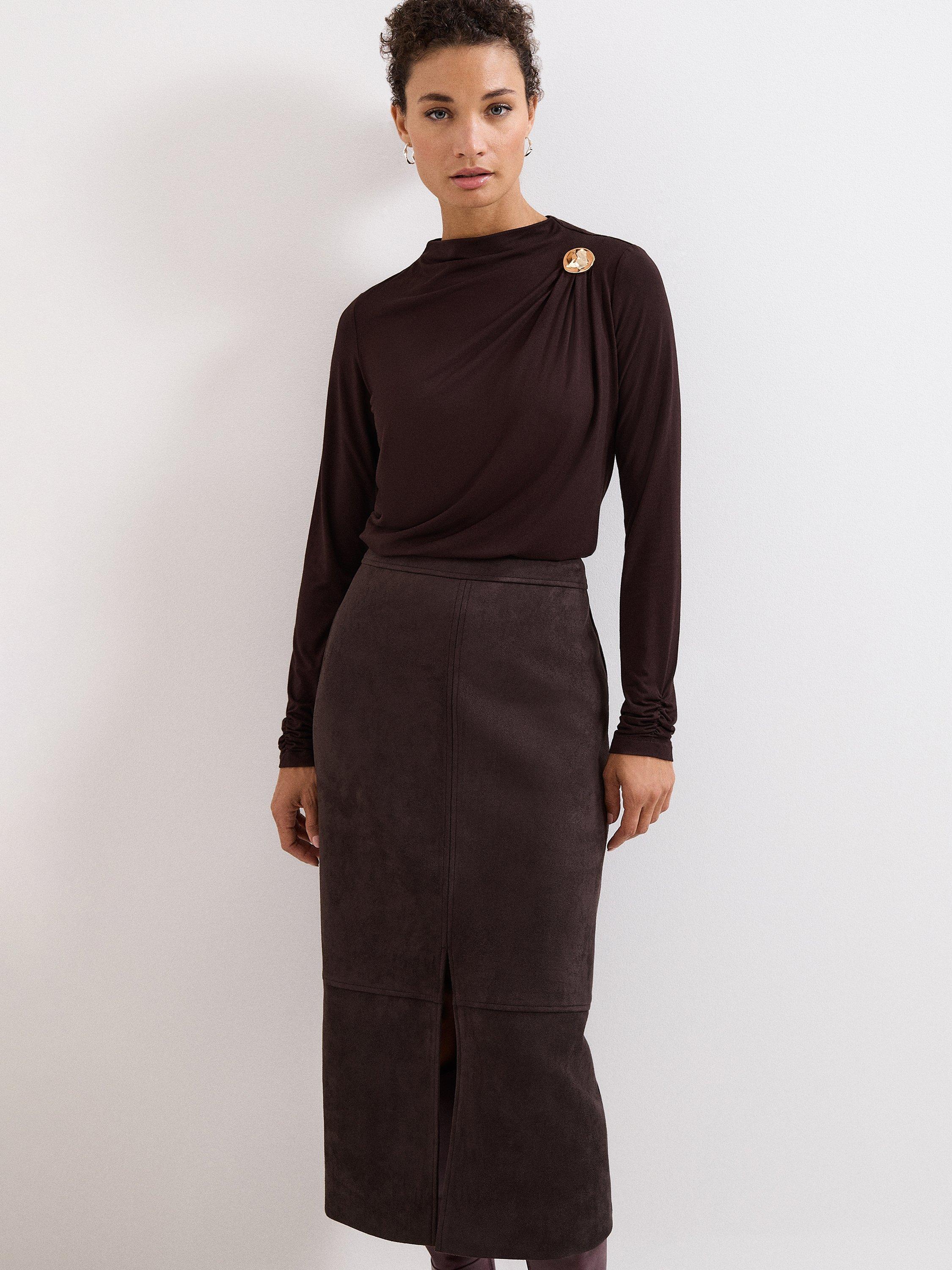 Product image 7 of 8, which shows Phase Eight Elodie Midi Skirt, Brown, 8