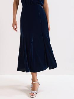 Phase Eight Eilish Velvet A-Line Midi Skirt, Navy