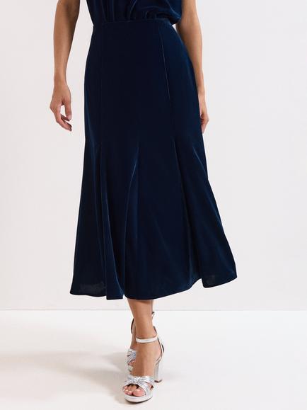 Phase Eight Eilish Velvet A-Line Midi Skirt, Navy