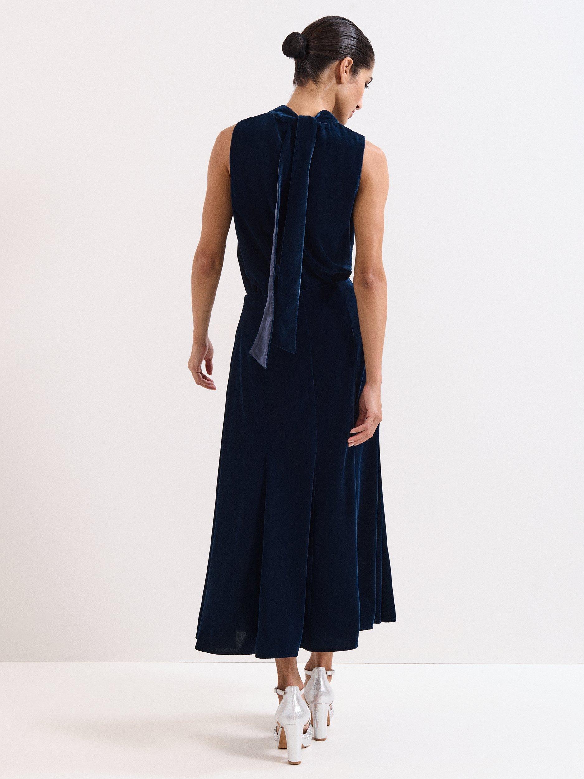 Product image 2 of 8, which shows Phase Eight Eilish Velvet A-Line Midi Skirt, Navy, 10