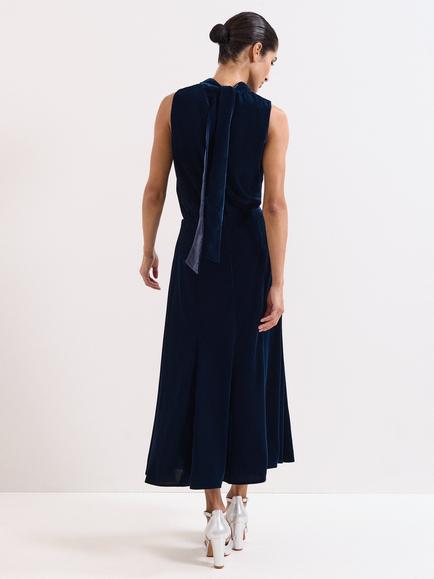 Phase Eight Eilish Velvet A-Line Midi Skirt - view 2, Navy