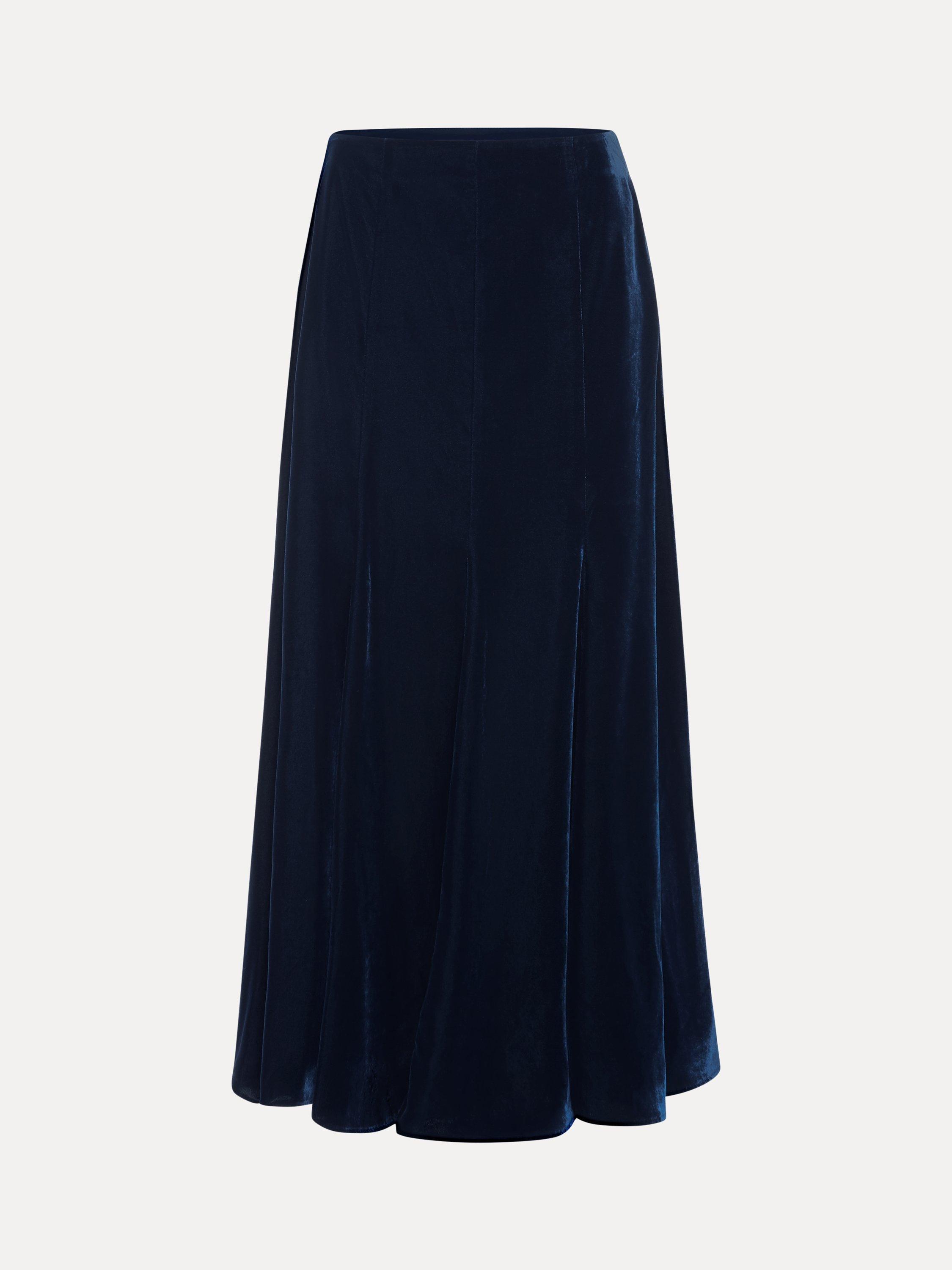 Product image 5 of 8, which shows Phase Eight Eilish Velvet A-Line Midi Skirt, Navy, 10