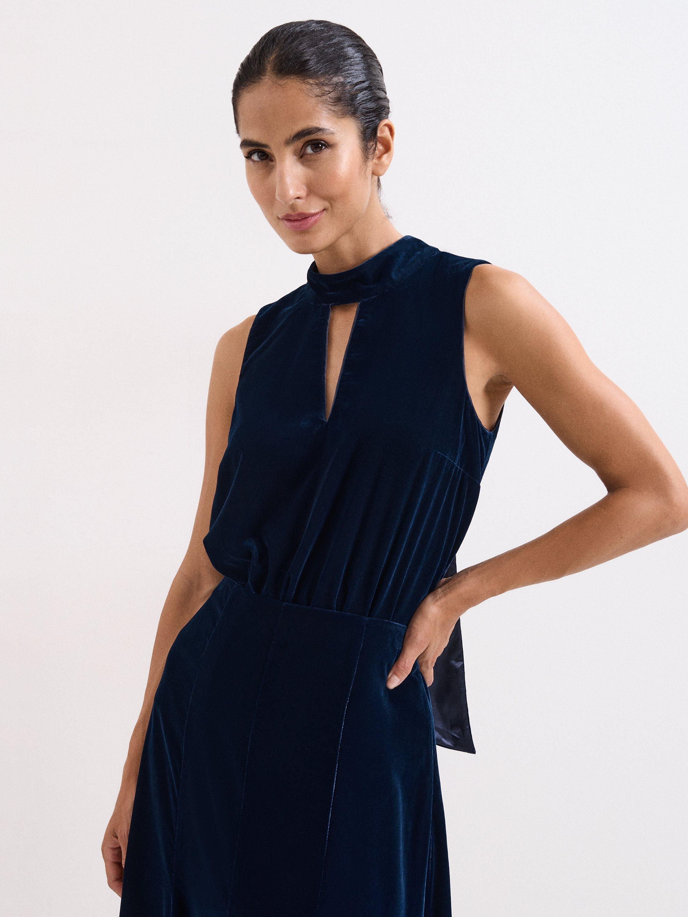 Product image 7 of 8, which shows Phase Eight Eilish Velvet A-Line Midi Skirt, Navy, 10