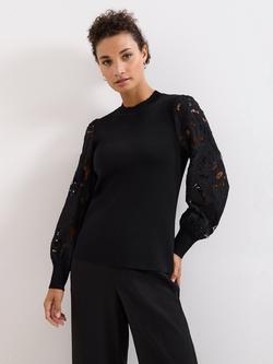 Phase Eight Harriet Lace Sleeve Jumper, Black, Black