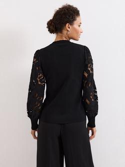 Phase Eight Harriet Lace Sleeve Jumper, Black - view 2, Black