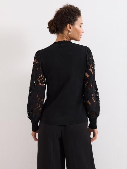 Phase Eight Harriet Lace Sleeve Jumper, Black - view 2, Black