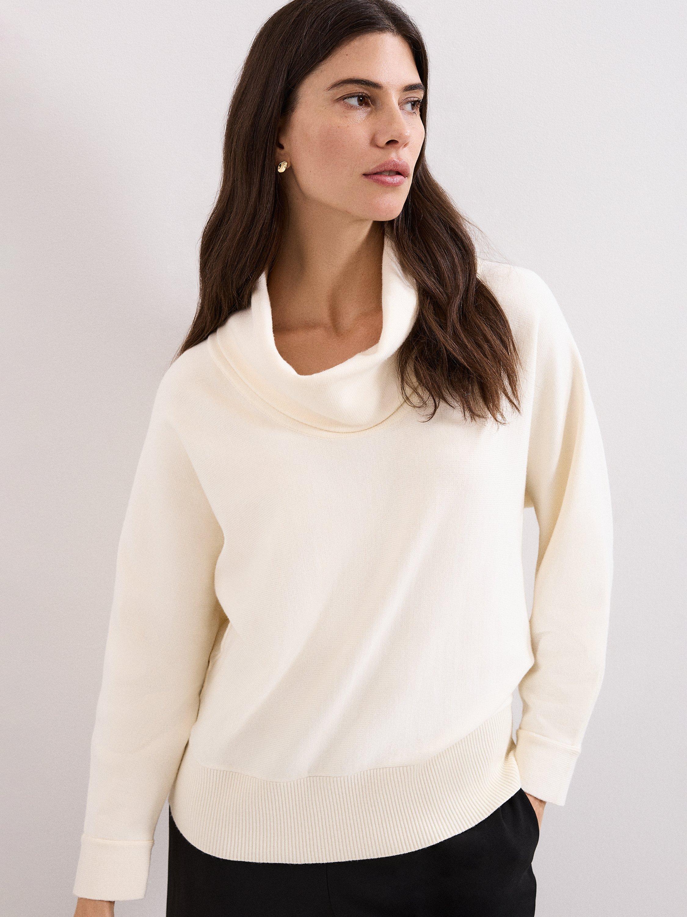 Product image 1 of 6, which shows Phase Eight Rosalie Cowl Neck Jumper, Ivory, S