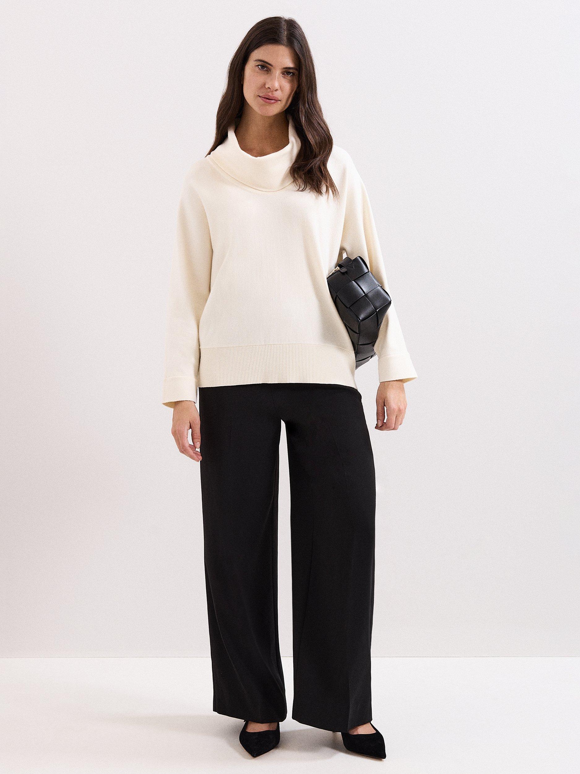 Product image 3 of 6, which shows Phase Eight Rosalie Cowl Neck Jumper, Ivory, S