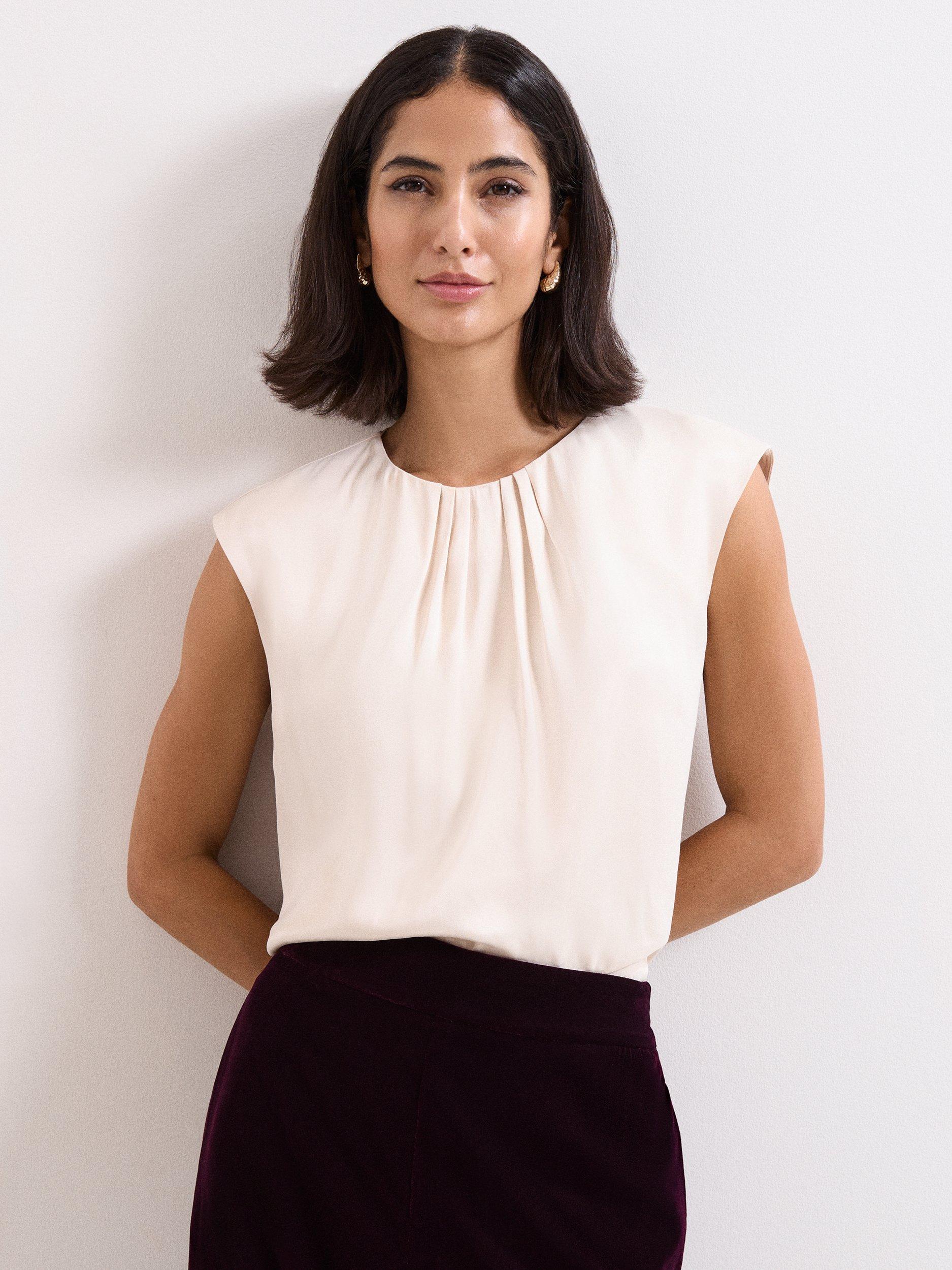 Product image 1 of 8, which shows Phase Eight Elsie Satin Top, Ivory, 8