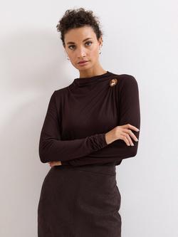 Phase Eight Etta Button Detail Top, Brown, Brown