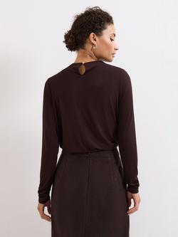 Phase Eight Etta Button Detail Top, Brown - view 2, Brown