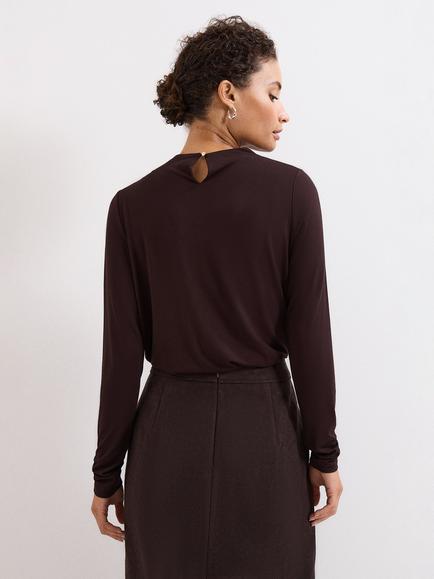 Phase Eight Etta Button Detail Top, Brown - view 2, Brown