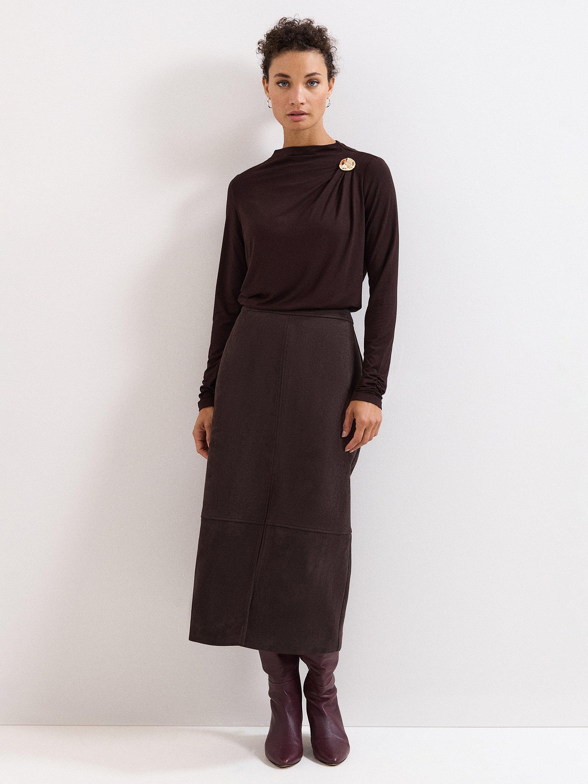 Product image 3 of 9, which shows Phase Eight Etta Button Detail Top, Brown, 8