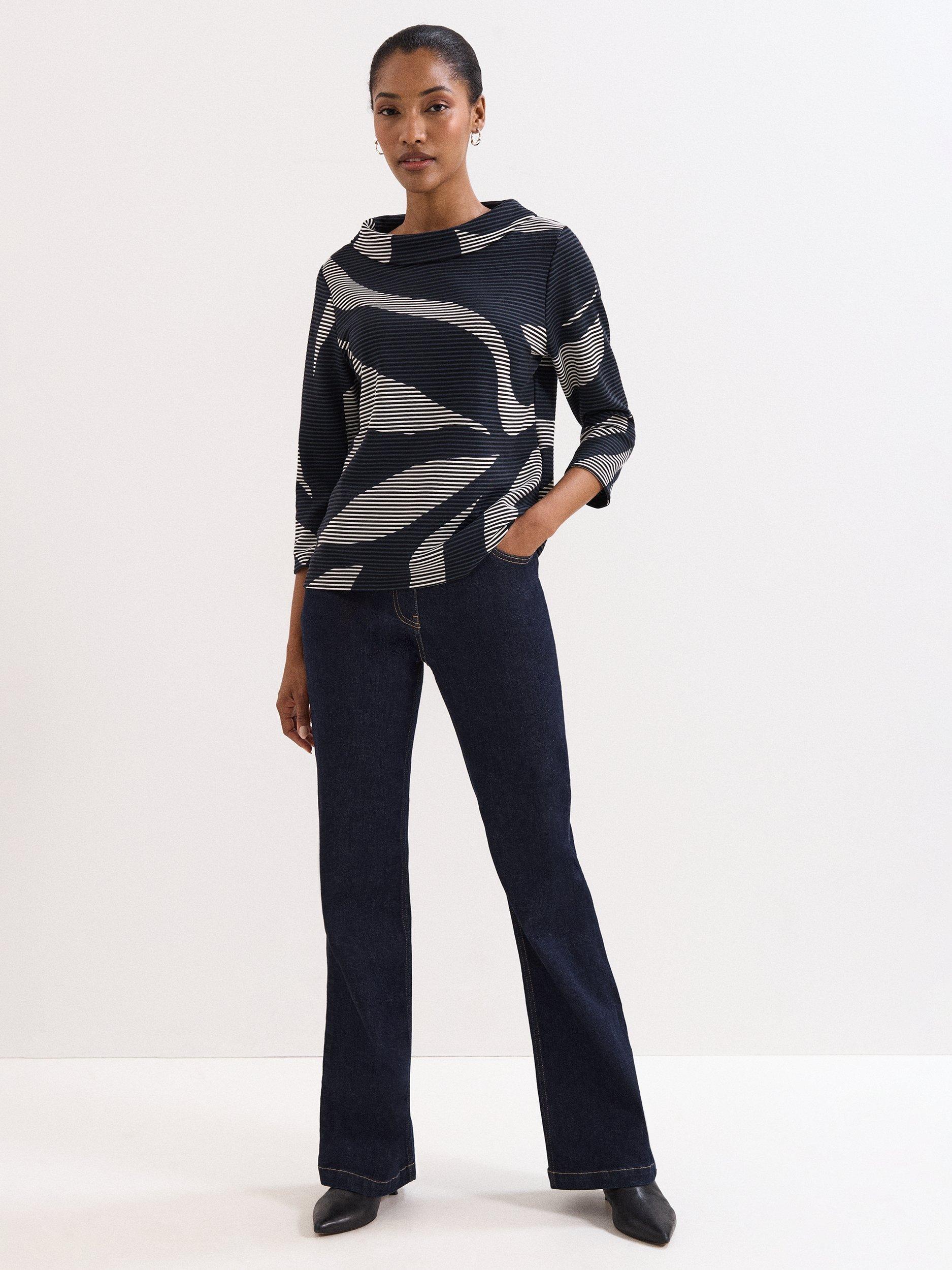 Product image 3 of 8, which shows Phase Eight Rena Printed Top, Navy/Ivory, 8