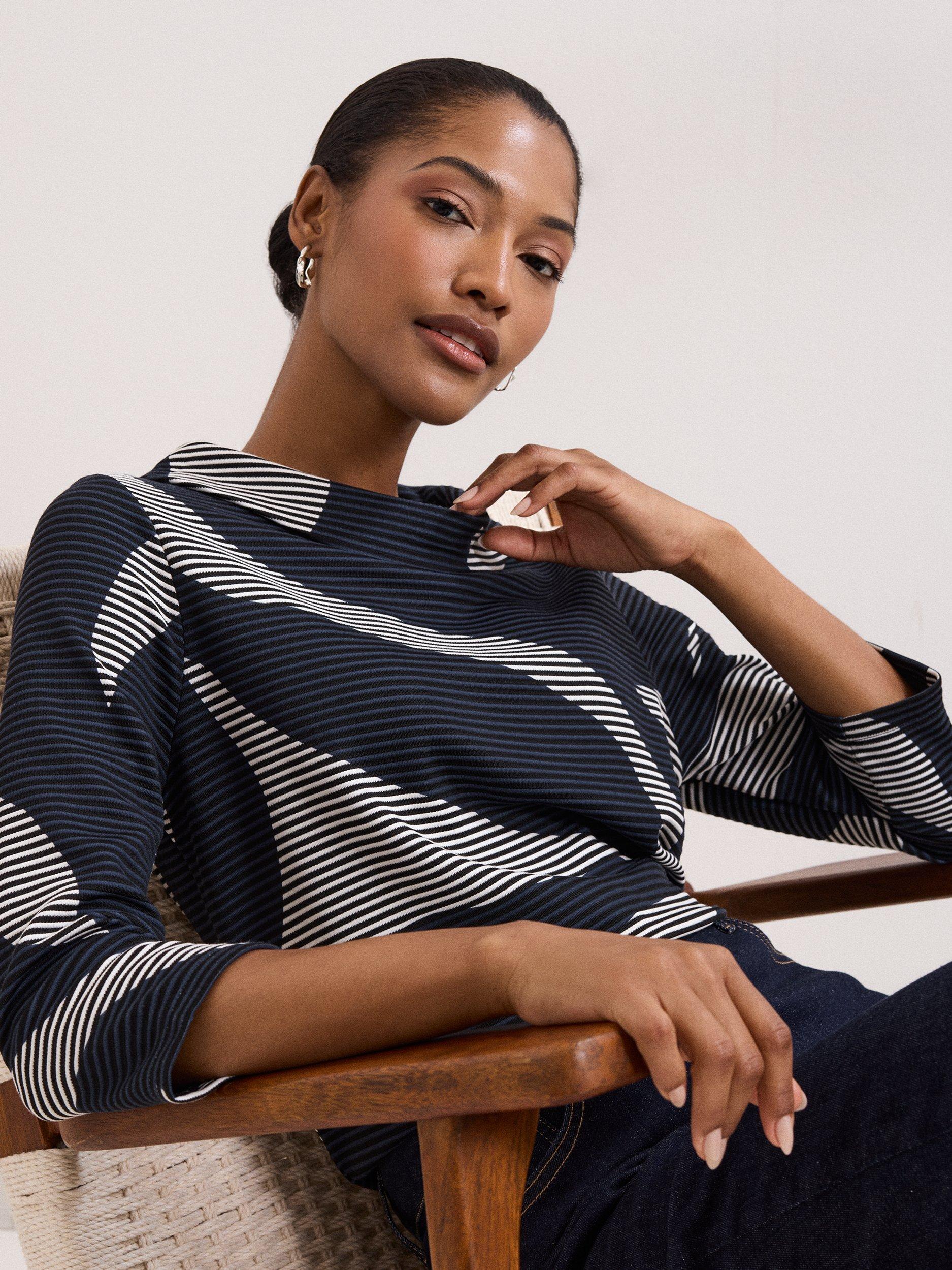 Product image 4 of 8, which shows Phase Eight Rena Printed Top, Navy/Ivory, 8