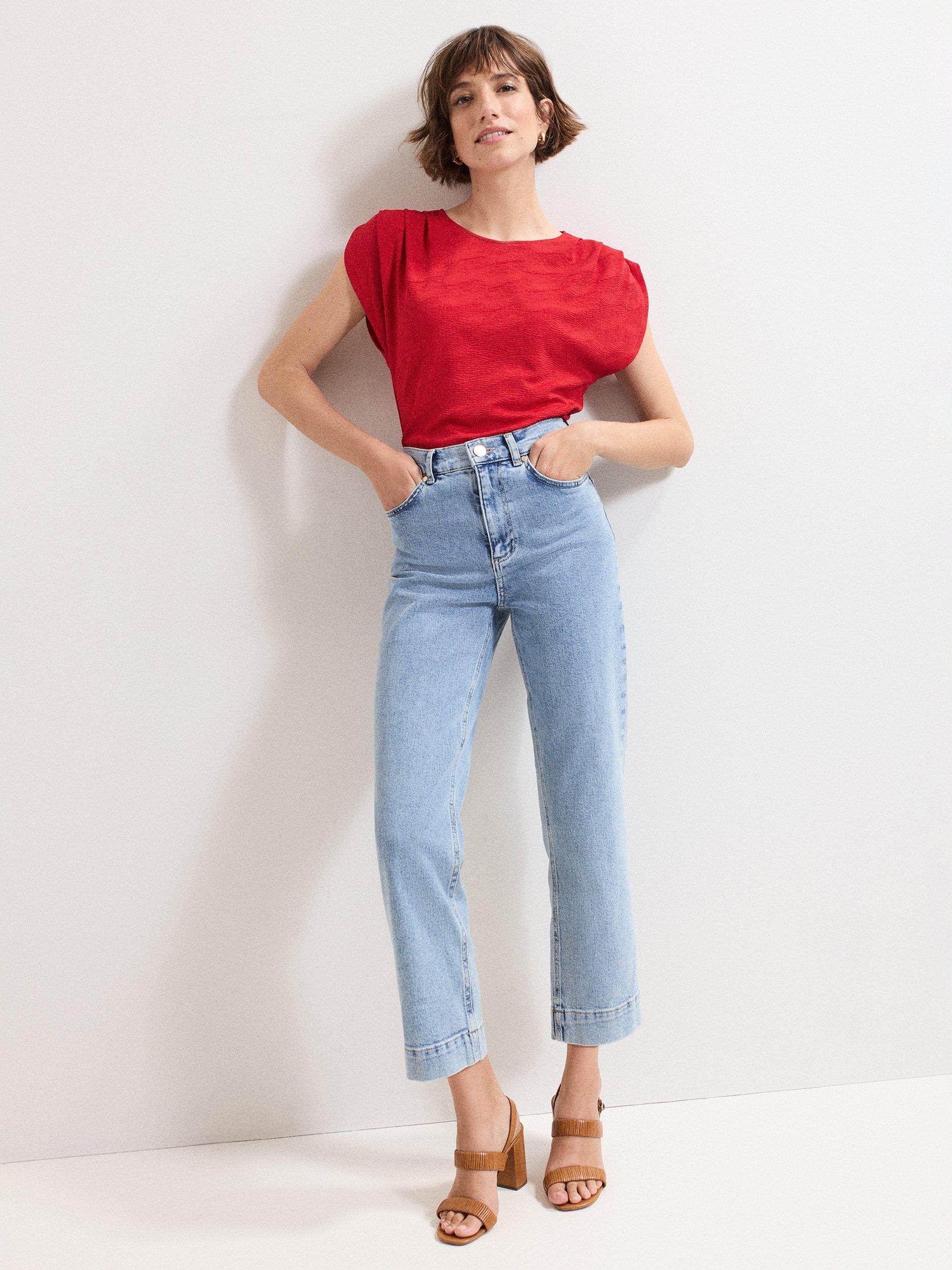 Product image 3 of 8, which shows Phase Eight Rina Textured Short Sleeved Top, Red, 8
