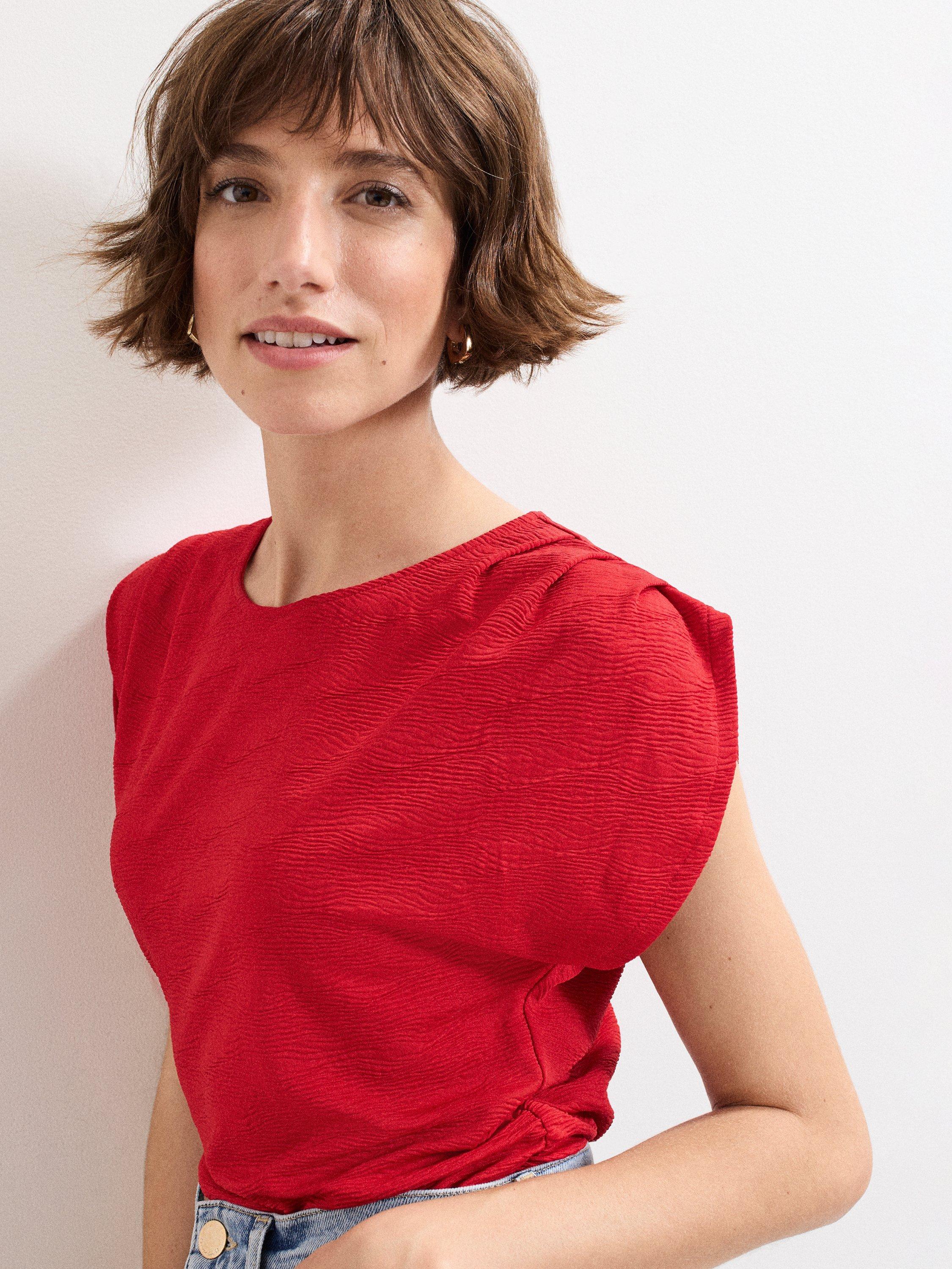 Product image 4 of 8, which shows Phase Eight Rina Textured Short Sleeved Top, Red, 8