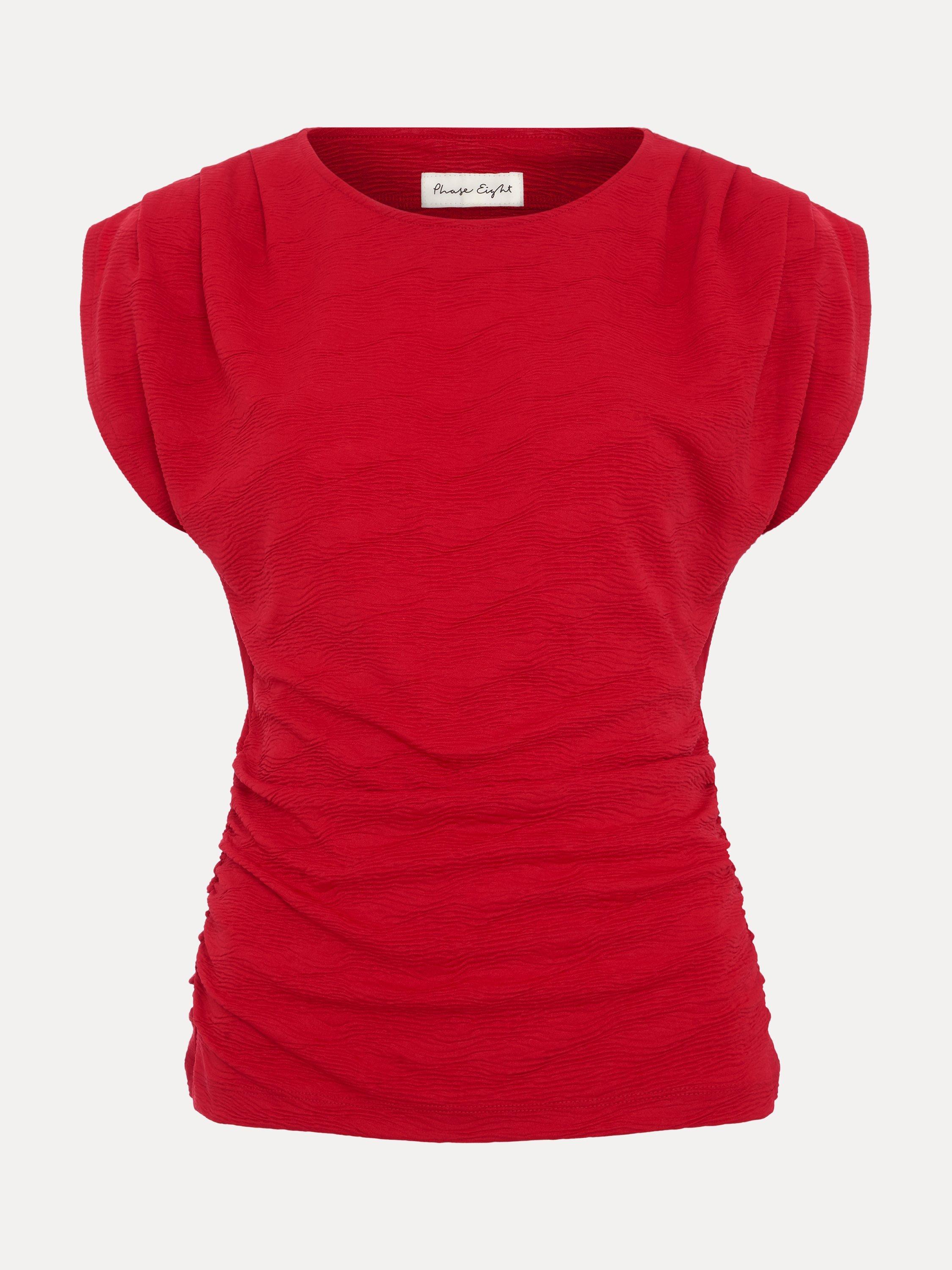 Product image 5 of 8, which shows Phase Eight Rina Textured Short Sleeved Top, Red, 8
