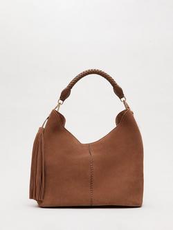 Phase Eight Tassel Detail Pure Suede Bag, Tan, Tan