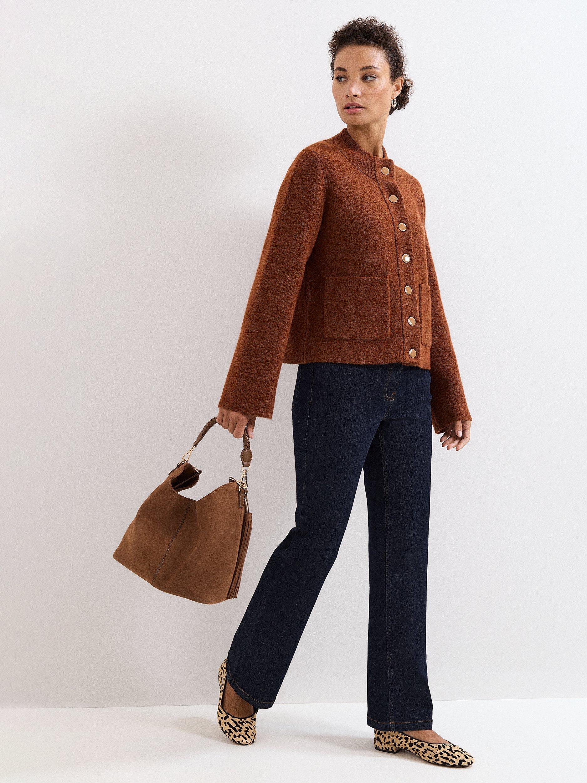 Product image 7 of 7, which shows Phase Eight Tassel Detail Pure Suede Bag, Tan, One Size