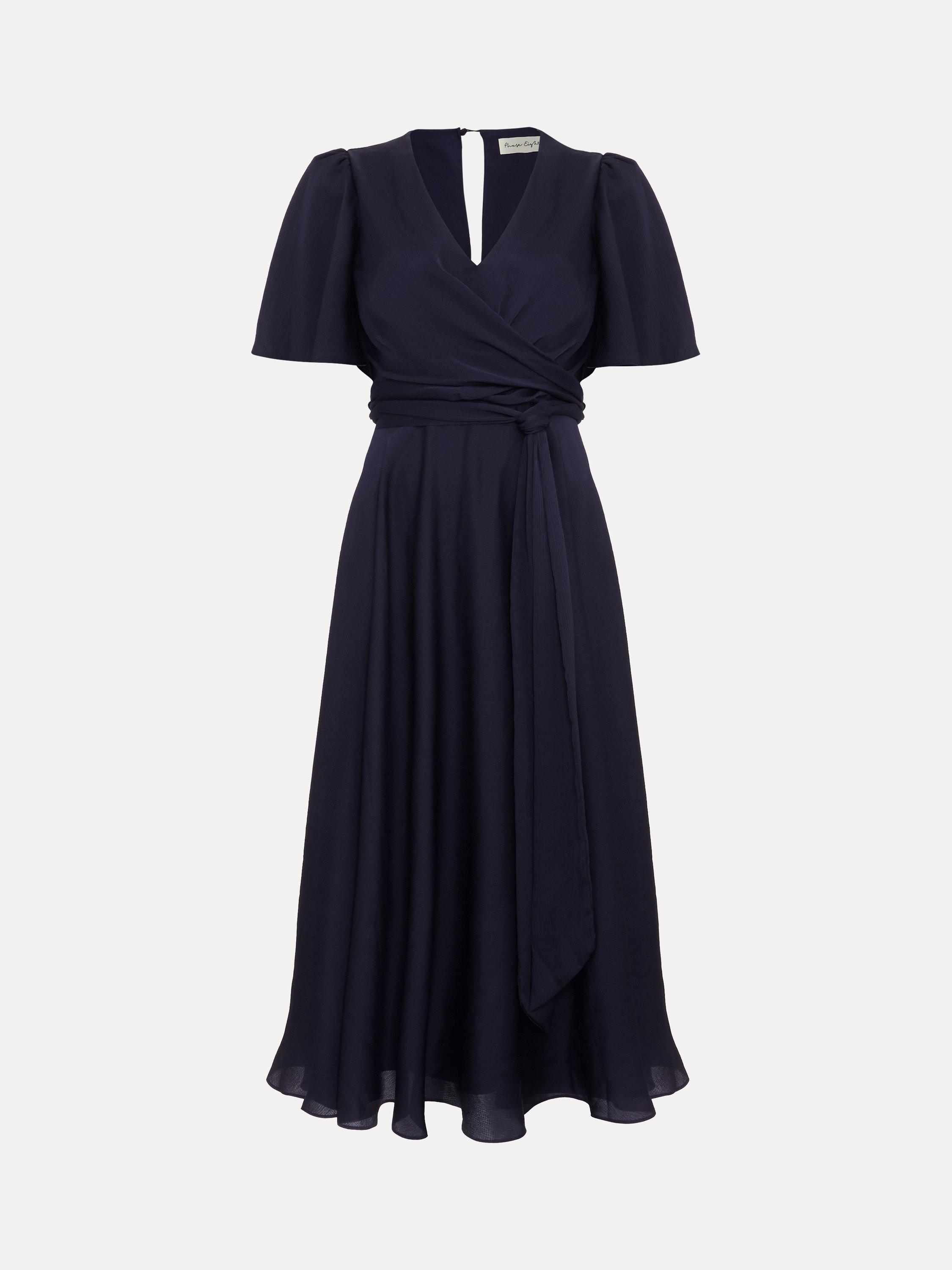 Product image 5 of 8, which shows Phase Eight Abbie Pleated Wrap Midi Dress, Navy, 6