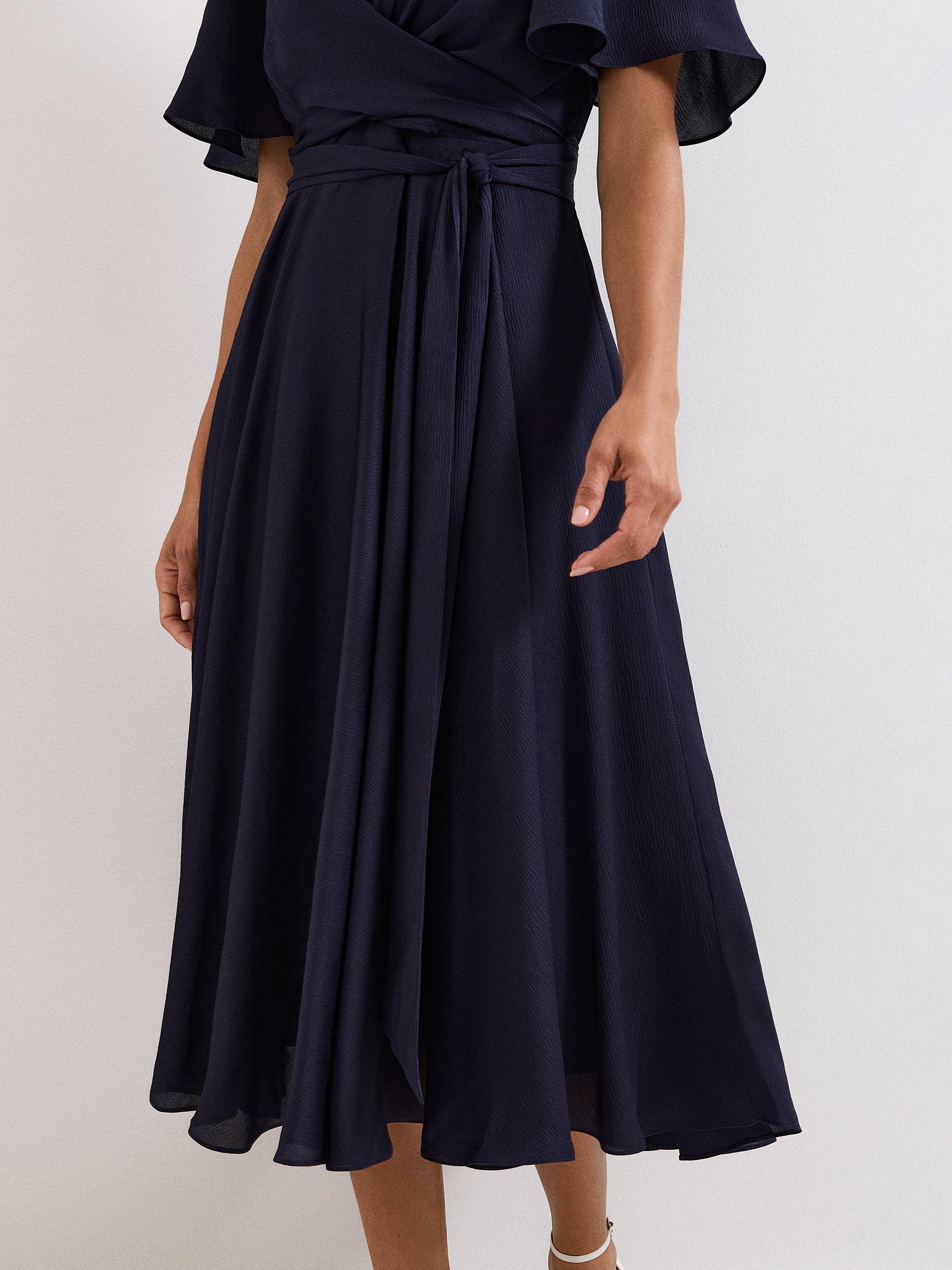 Product image 7 of 8, which shows Phase Eight Abbie Pleated Wrap Midi Dress, Navy, 6