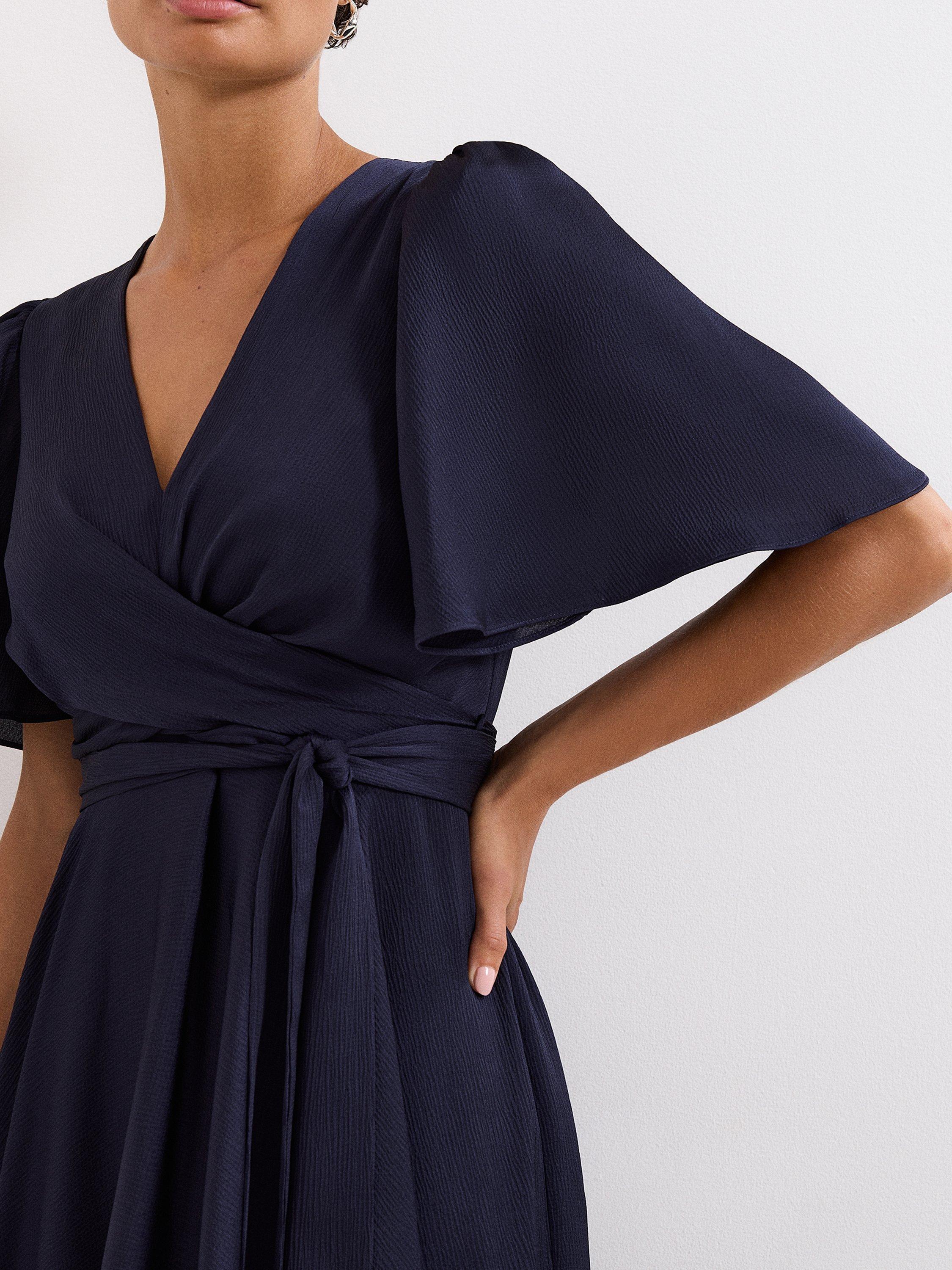 Product image 8 of 8, which shows Phase Eight Abbie Pleated Wrap Midi Dress, Navy, 6