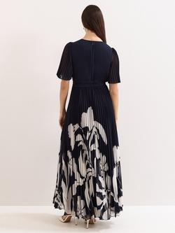 Phase Eight Abigail Floral Pleated Wrap Dress, Navy/White - view 2, Navy/White