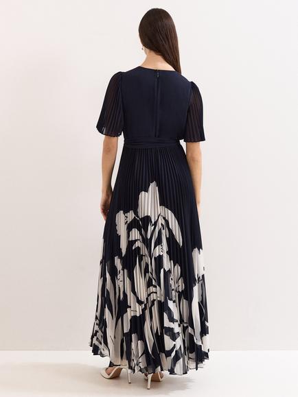 Phase Eight Abigail Floral Pleated Wrap Dress, Navy/White - view 2, Navy/White