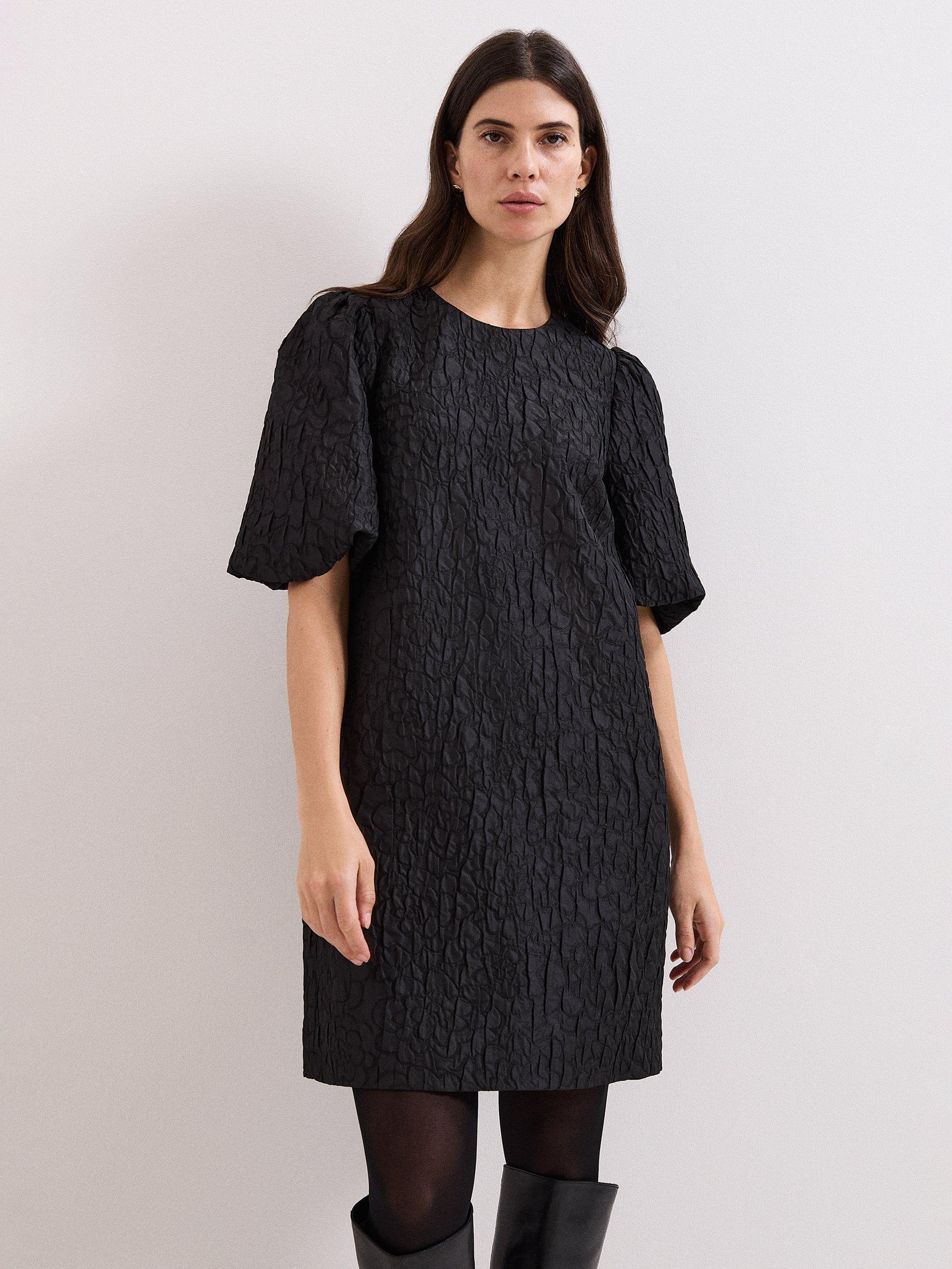 Product image 3 of 9, which shows Phase Eight Jacquard Mini Dress, Black, 6