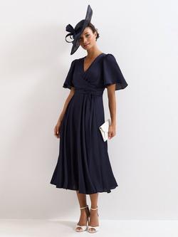 Phase Eight Petite Abbie Wrap Midi Dress, Navy, Navy