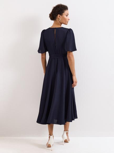 Phase Eight Petite Abbie Wrap Midi Dress, Navy - view 2, Navy
