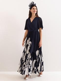 Phase Eight Petite Abigail Abstract Pleated Dress, Navy, Navy